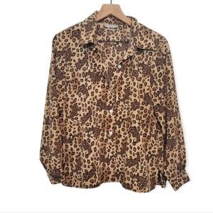 Notations Petite Vintage Leopard Print Paisley Western Button Up Blouse Size 12